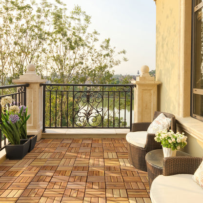 27 Pieces Acacia Wood Interlocking Patio Deck Tile with No-Tool Install