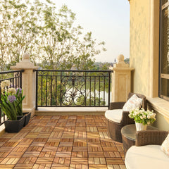 27 Pieces Acacia Wood Interlocking Patio Deck Tile with No-Tool Install