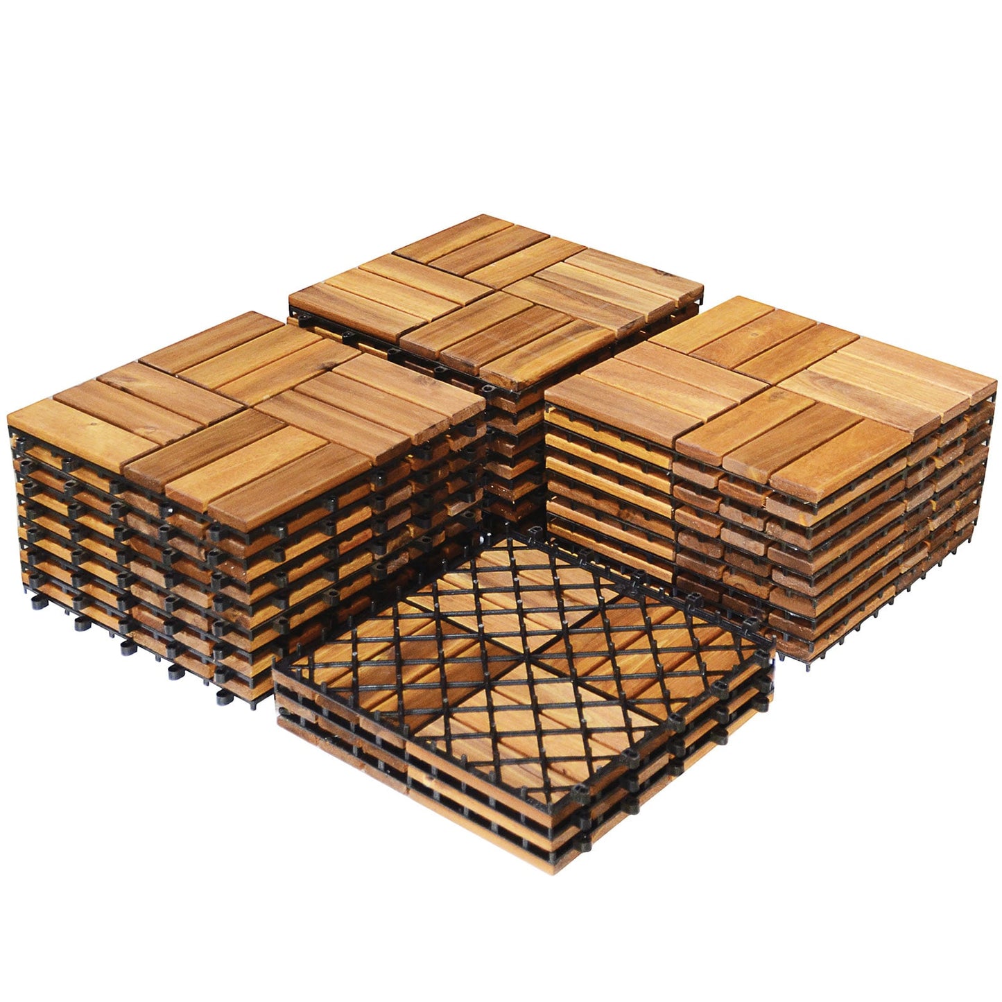 27 Pieces Acacia Wood Interlocking Patio Deck Tile with No-Tool Install