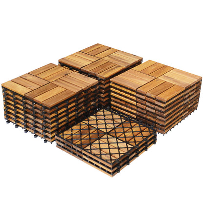 27 Pieces Acacia Wood Interlocking Patio Deck Tile with No-Tool Install