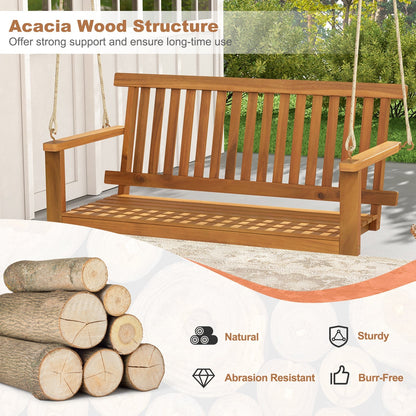 Acacia Wood Porch Swing with Slatted Seat and Backrest