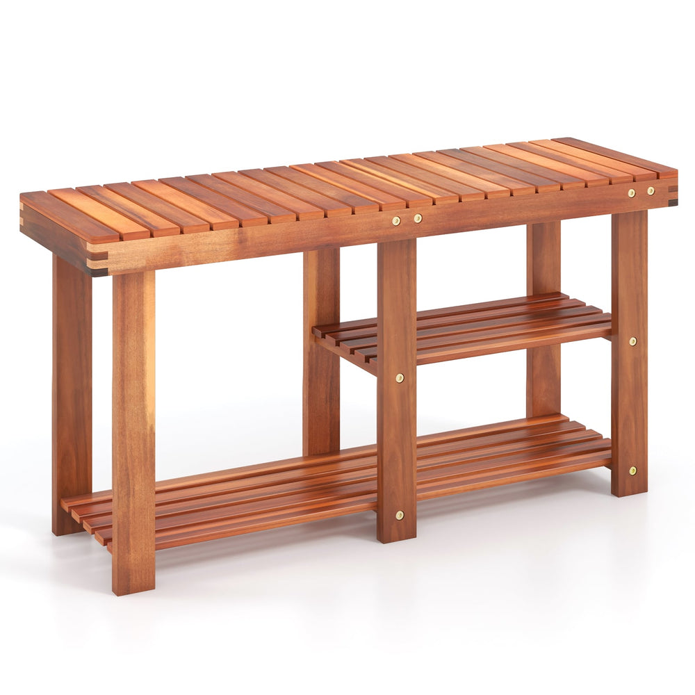 Acacia Wood Shoe Rack Bench 3-Tier Shoe Organizer Storage Shelf-L
