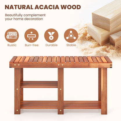 Acacia Wood Shoe Rack Bench 3-Tier Shoe Organizer Storage Shelf-L