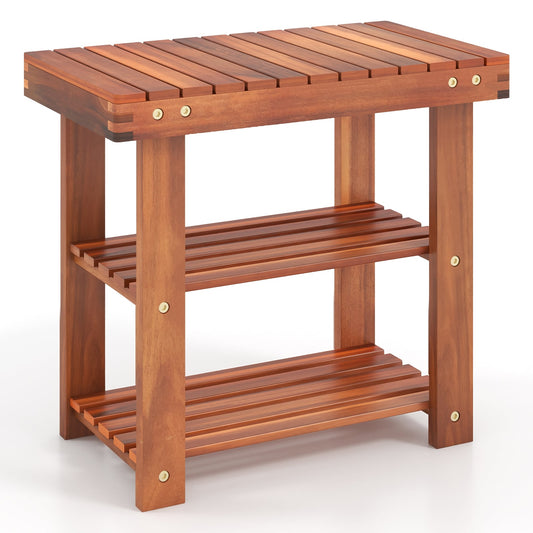 Acacia Wood Shoe Rack Bench 3-Tier Shoe Organizer Storage Shelf-S