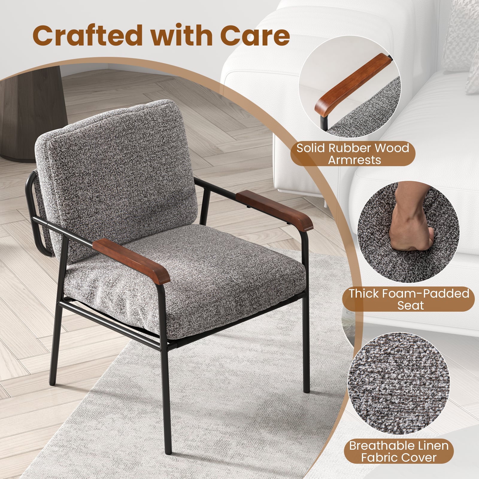 Accent Chair with Back Pillow and Wide Cushioned Seat-Grey