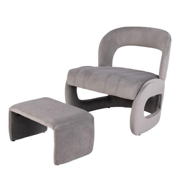 Accent Chair with Ottoman and Open Curved Back-Grey