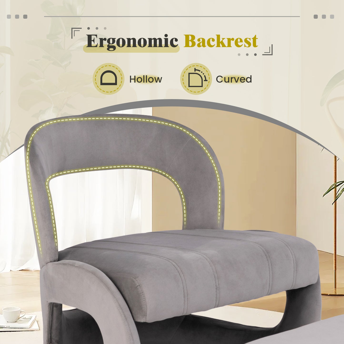 Accent Chair with Ottoman and Open Curved Back-Grey