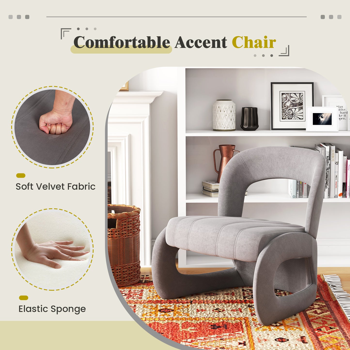 Accent Chair with Ottoman and Open Curved Back-Grey
