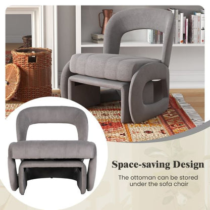 Accent Chair with Ottoman and Open Curved Back-Grey