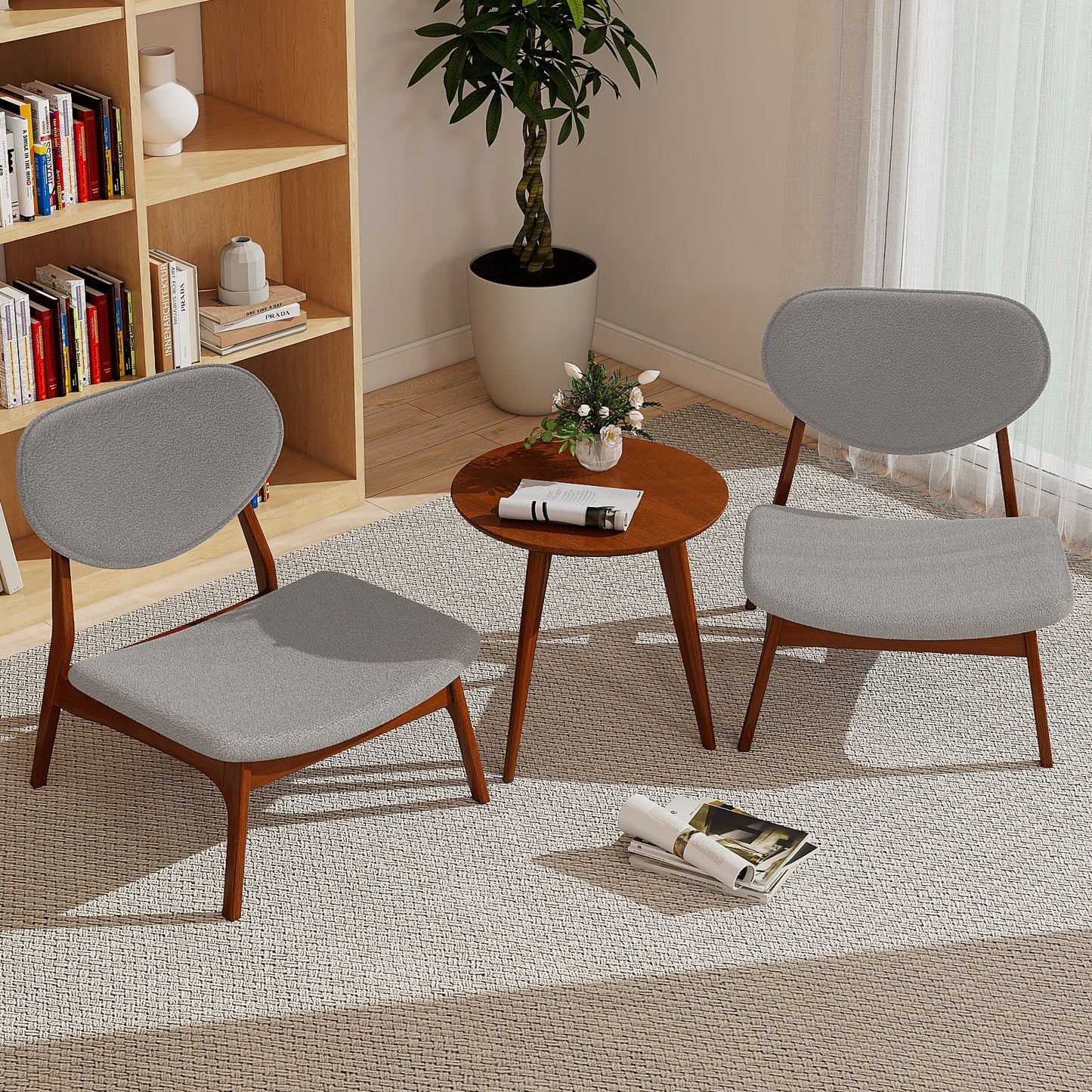 Accent Chairs Set of 2 with Side Table for Bedroom Waiting Room-Grey