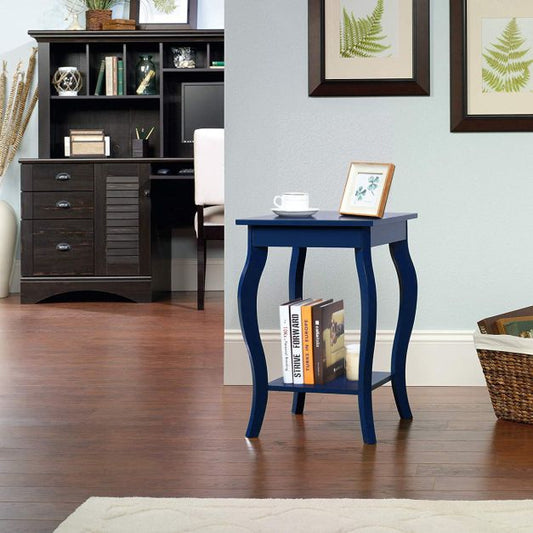Accent End Table with Elegant Curved Legs and 2-Tier Open Storage Shelves-Blue