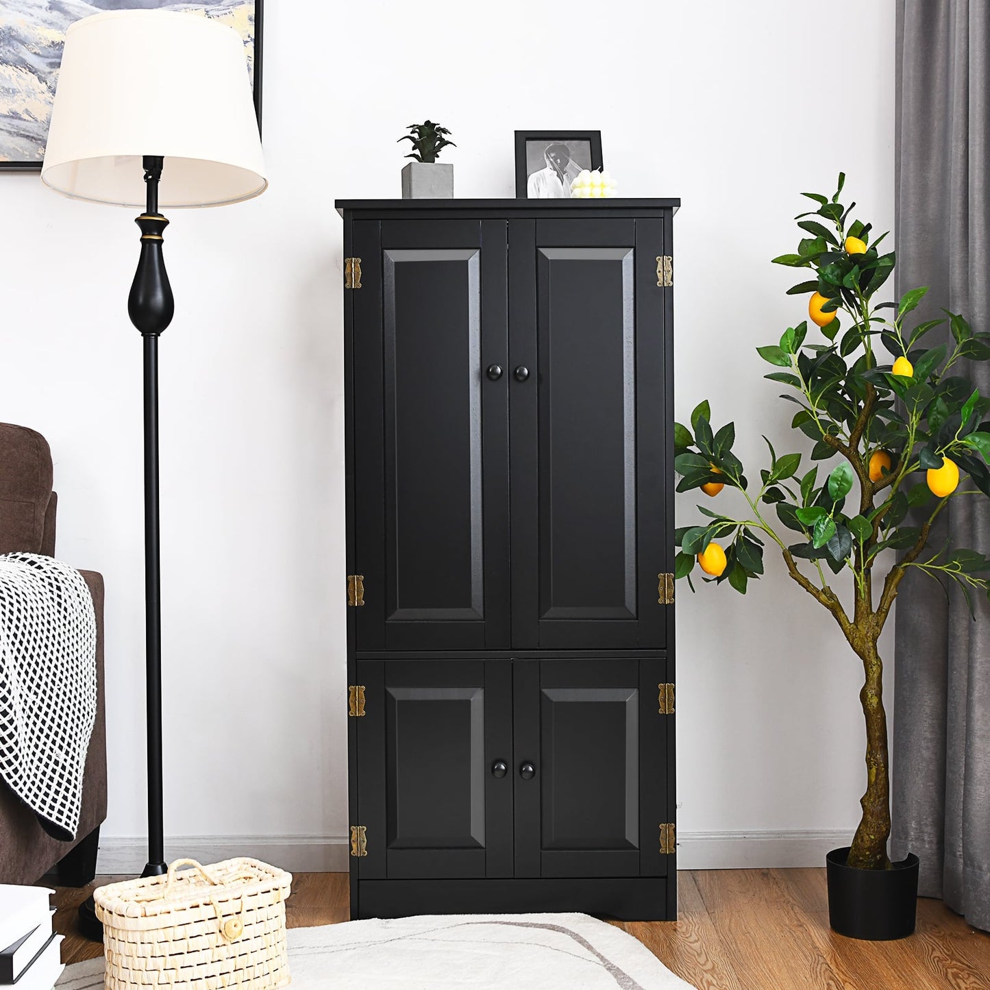 Antique Wooden Storage Cabinet Cupboard Shelf-Black