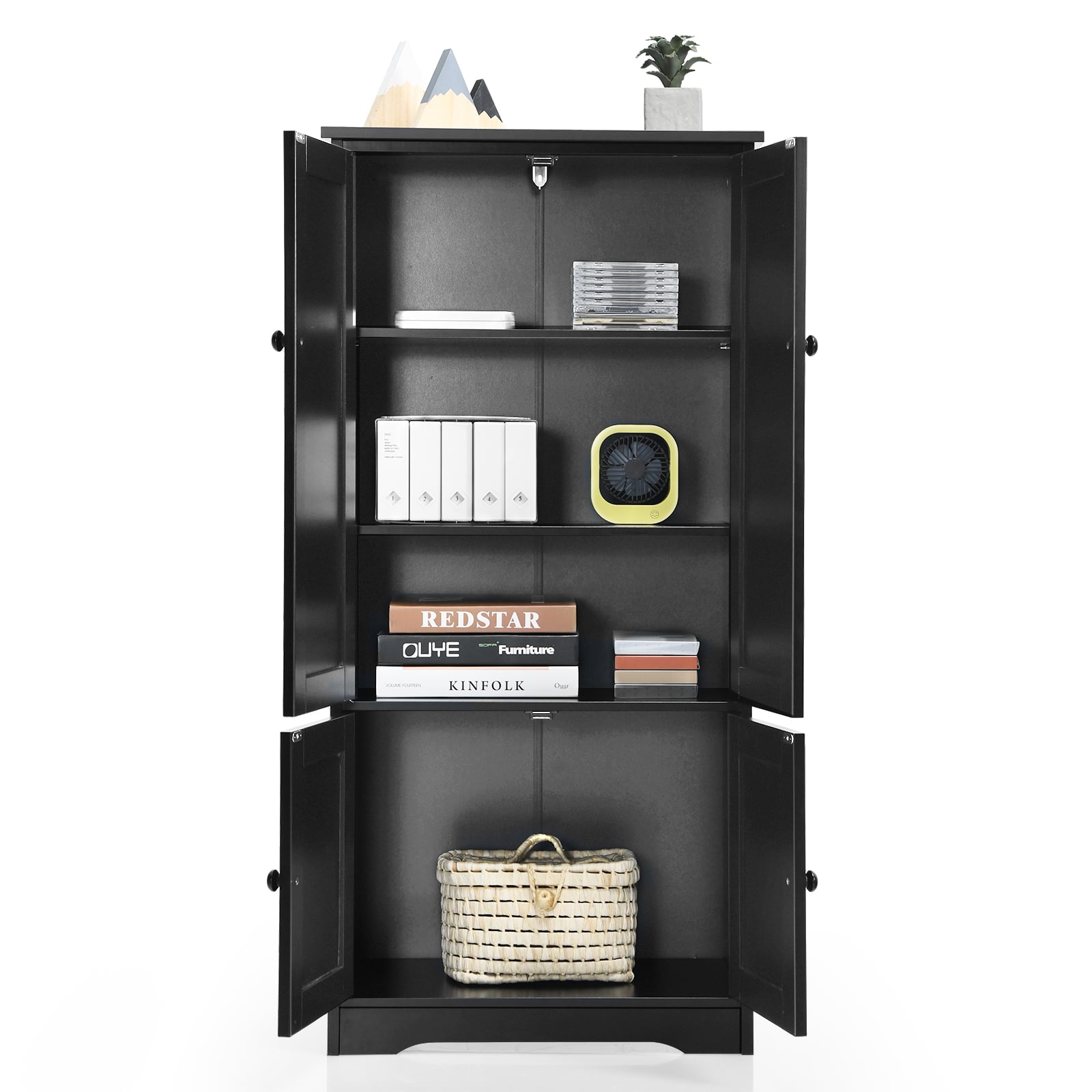 Antique Wooden Storage Cabinet Cupboard Shelf-Black