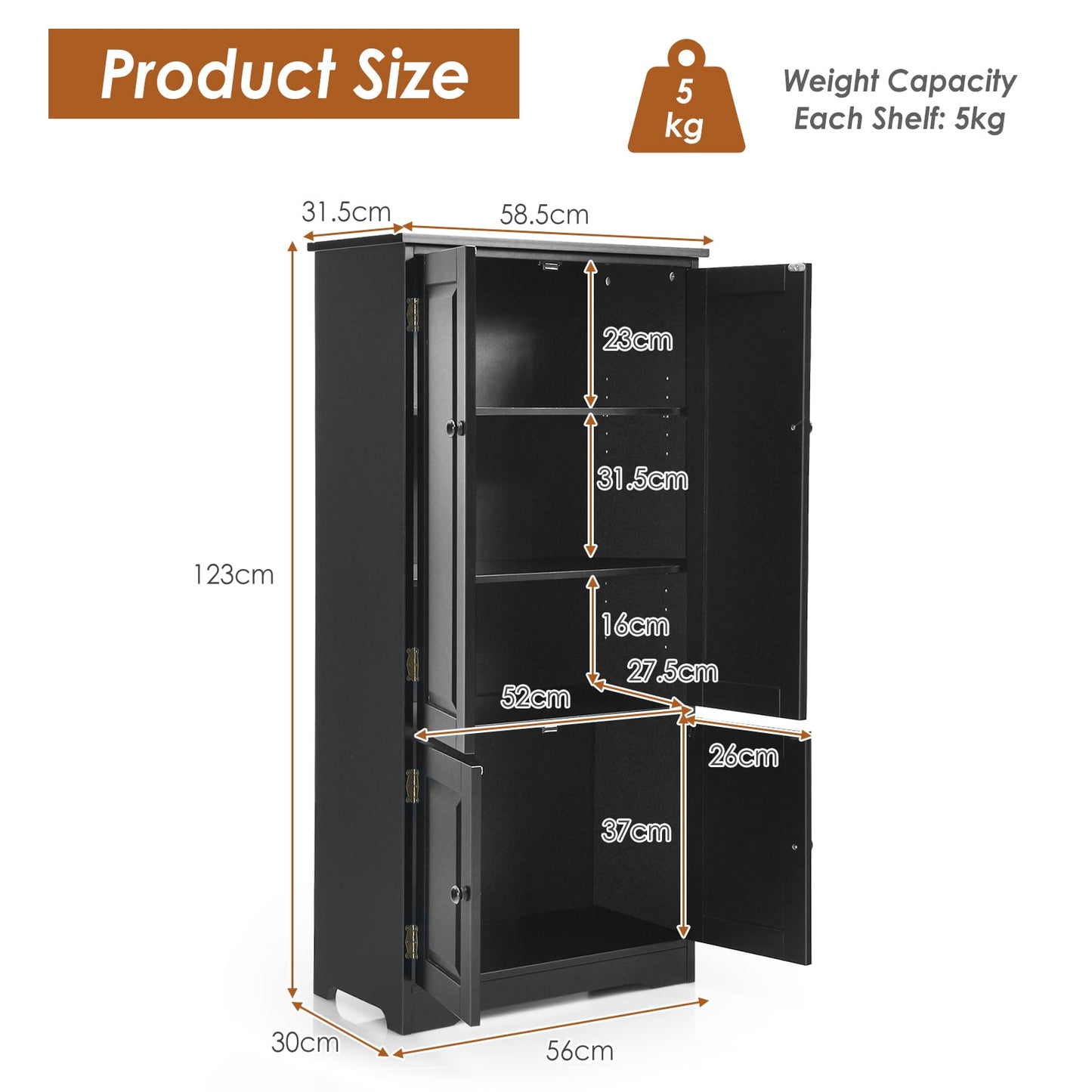 Antique Wooden Storage Cabinet Cupboard Shelf-Black
