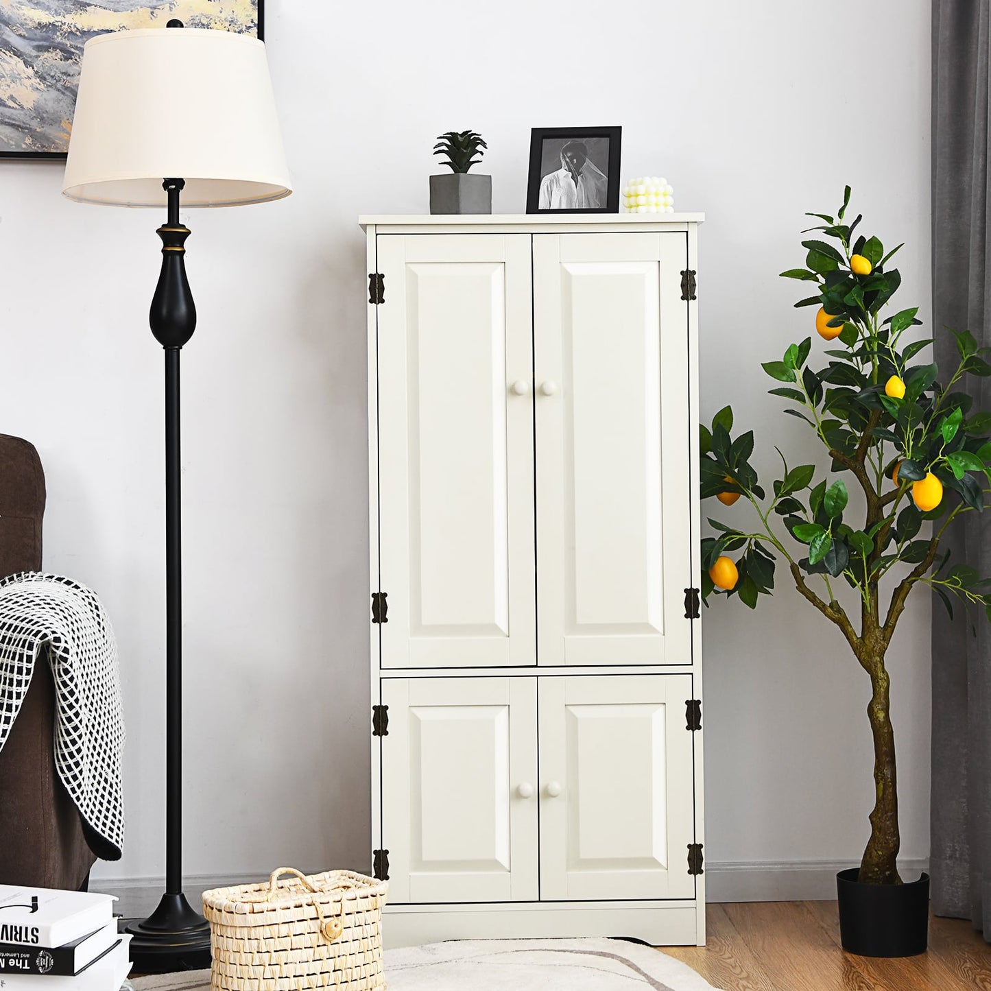 Antique Wooden Storage Cabinet Cupboard Shelf-White