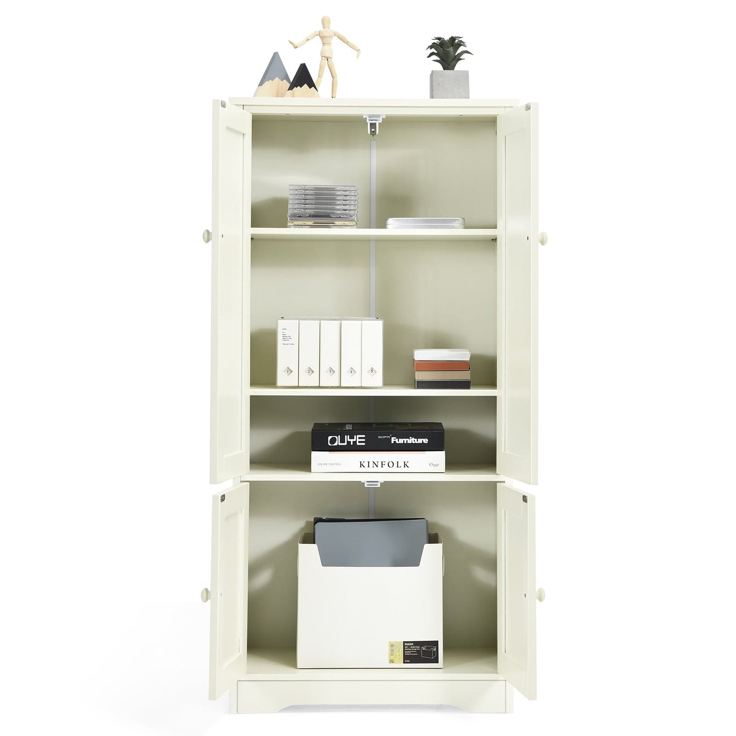 Antique Wooden Storage Cabinet Cupboard Shelf-White