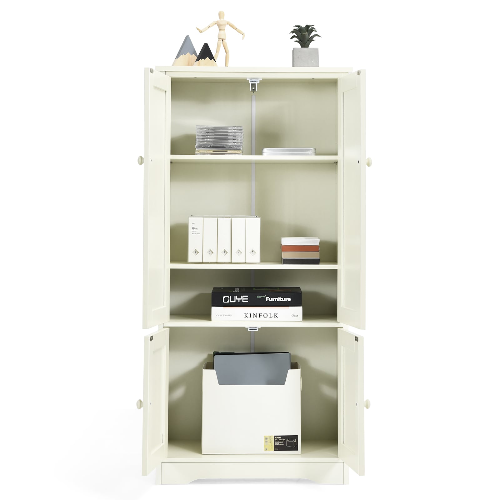 Antique Wooden Storage Cabinet Cupboard Shelf-White