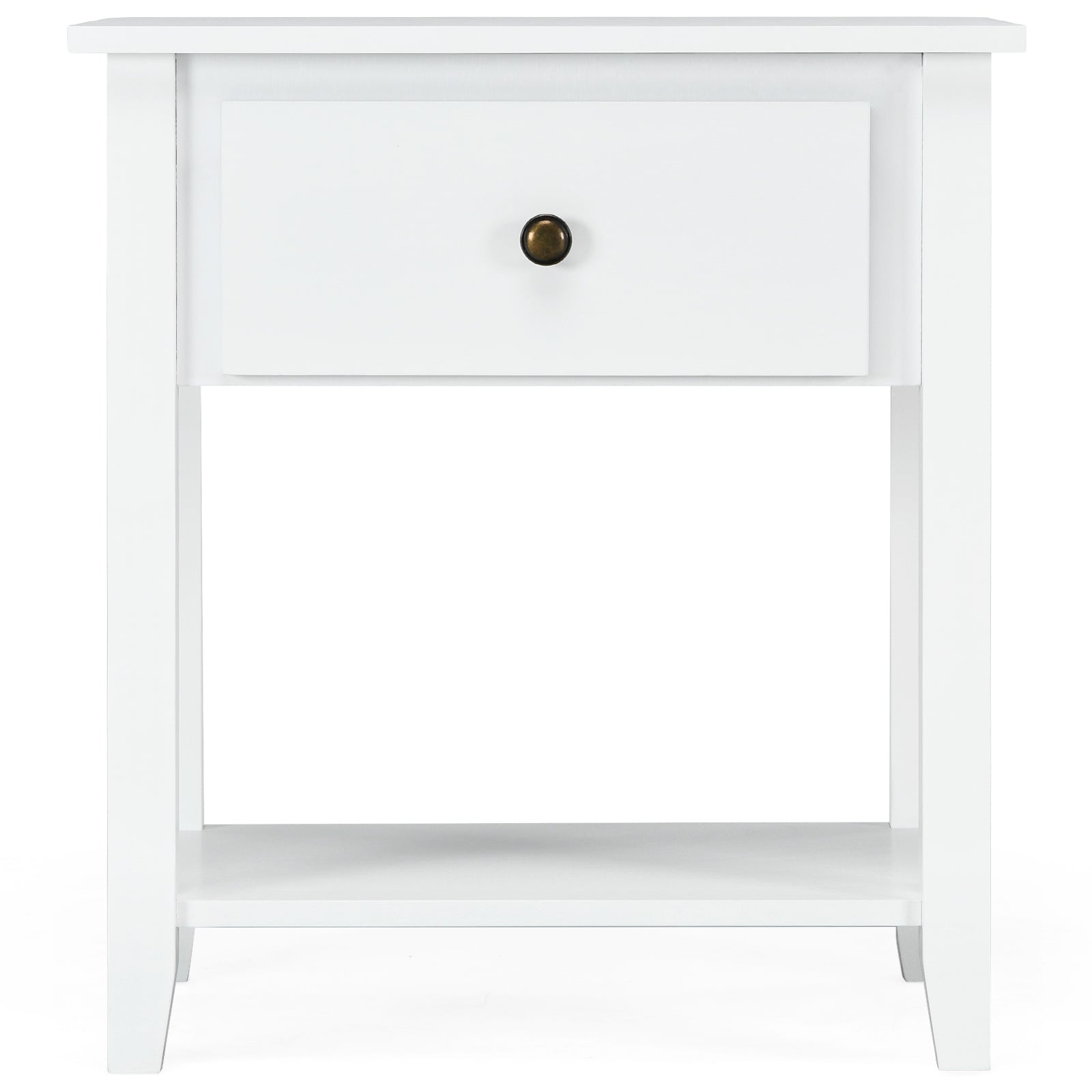 Accent Table Narrow Side End Table with 1 Drawer and Open Storage Shelf-White
