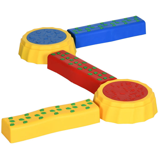 Outsunny Five-Piece Kids Stepping Stones and Balance Bridge w/ Non-Slip Surface & Bottom. for Toddlers - Multicoloured
