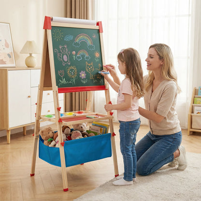 Adjustable Art Easel with Magnetic Chalkboard and Whiteboard-Colourful