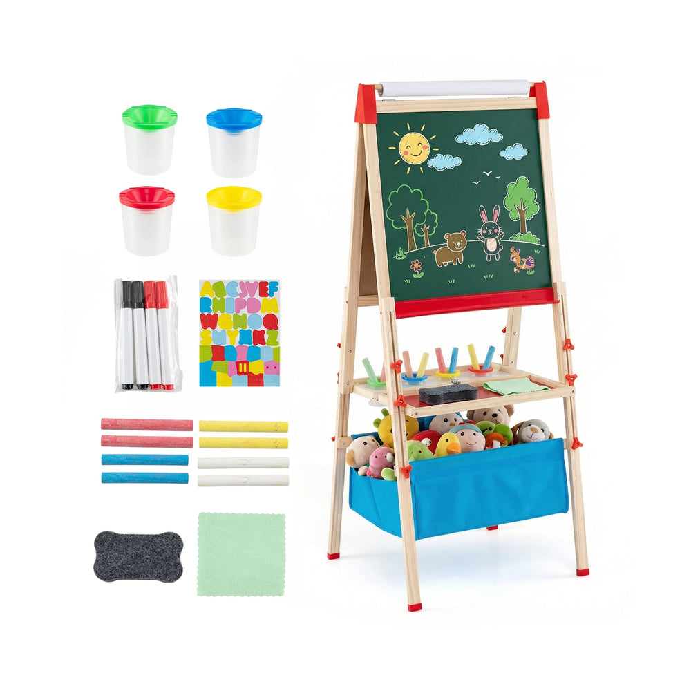 Adjustable Art Easel with Magnetic Chalkboard and Whiteboard-Colourful