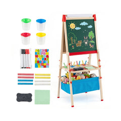 Adjustable Art Easel with Magnetic Chalkboard and Whiteboard-Colourful