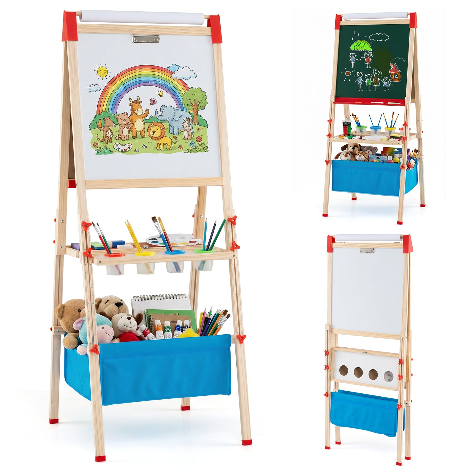 Adjustable Art Easel with Magnetic Chalkboard and Whiteboard-Colourful