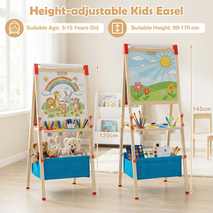 Adjustable Art Easel with Magnetic Chalkboard and Whiteboard-Colourful