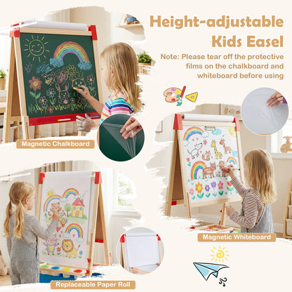 Adjustable Art Easel with Magnetic Chalkboard and Whiteboard-Colourful