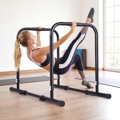 Adjustable Dip Bar Station with 300 KG Capacity and Anti-Slip Foam Grips-Black