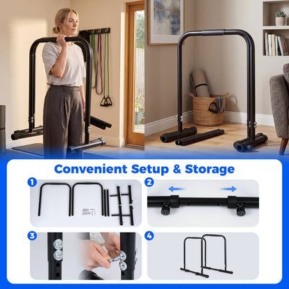 Adjustable Dip Bar Station with 300 KG Capacity and Anti-Slip Foam Grips-Black