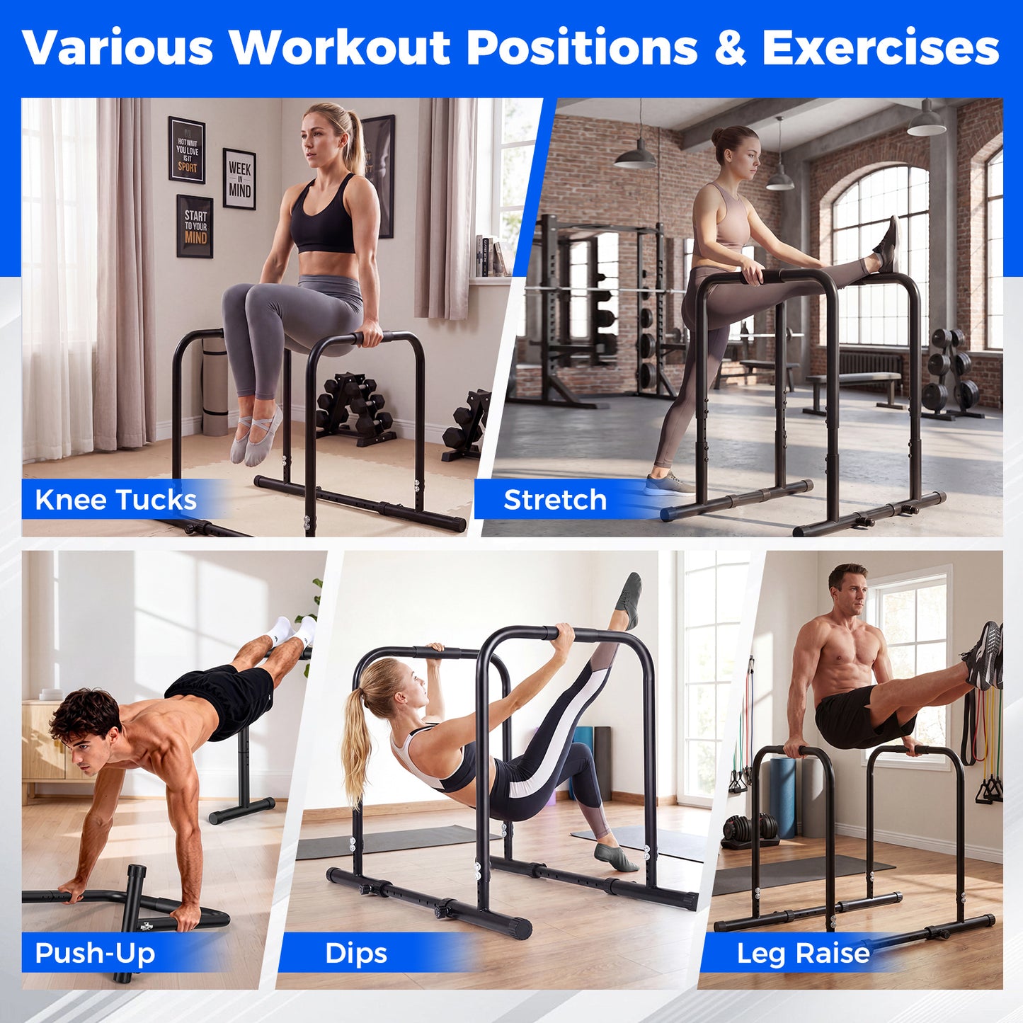 Adjustable Dip Bar Station with 300 KG Capacity and Anti-Slip Foam Grips-Black