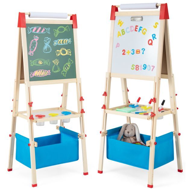 Adjustable Double Sided Kids Wooden Art Easel-Blue