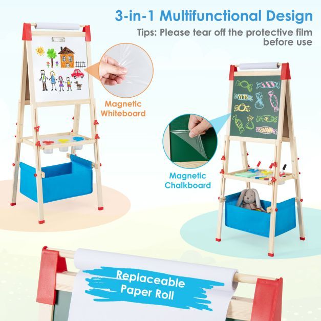 Adjustable Double Sided Kids Wooden Art Easel-Blue