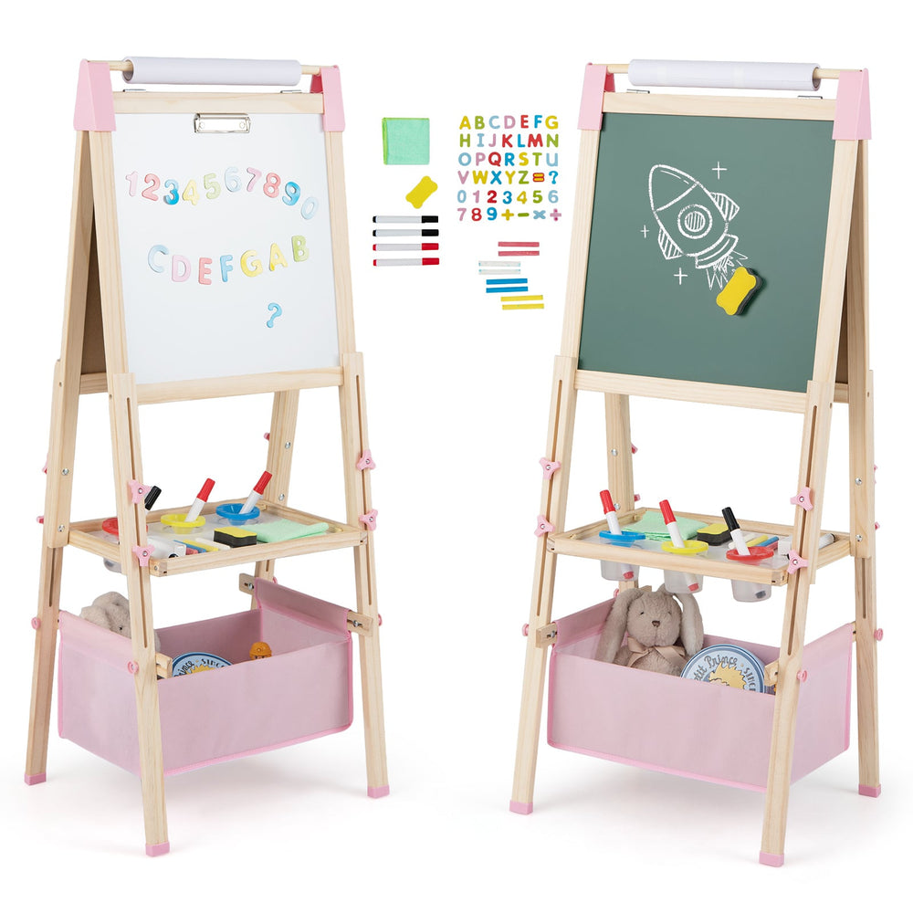 Adjustable Double Sided Kids Wooden Art Easel-Pink