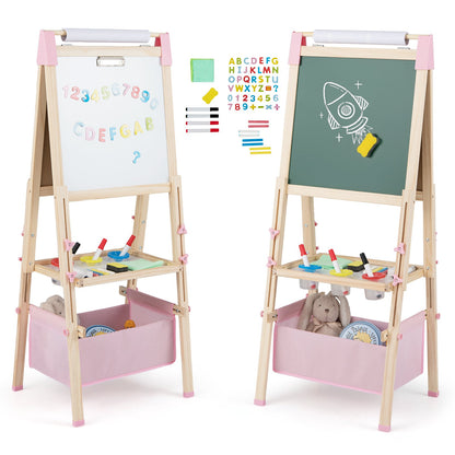 Adjustable Double Sided Kids Wooden Art Easel-Pink