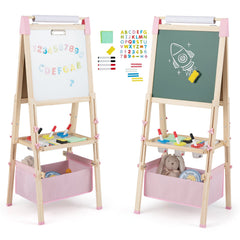 Adjustable Double Sided Kids Wooden Art Easel-Pink