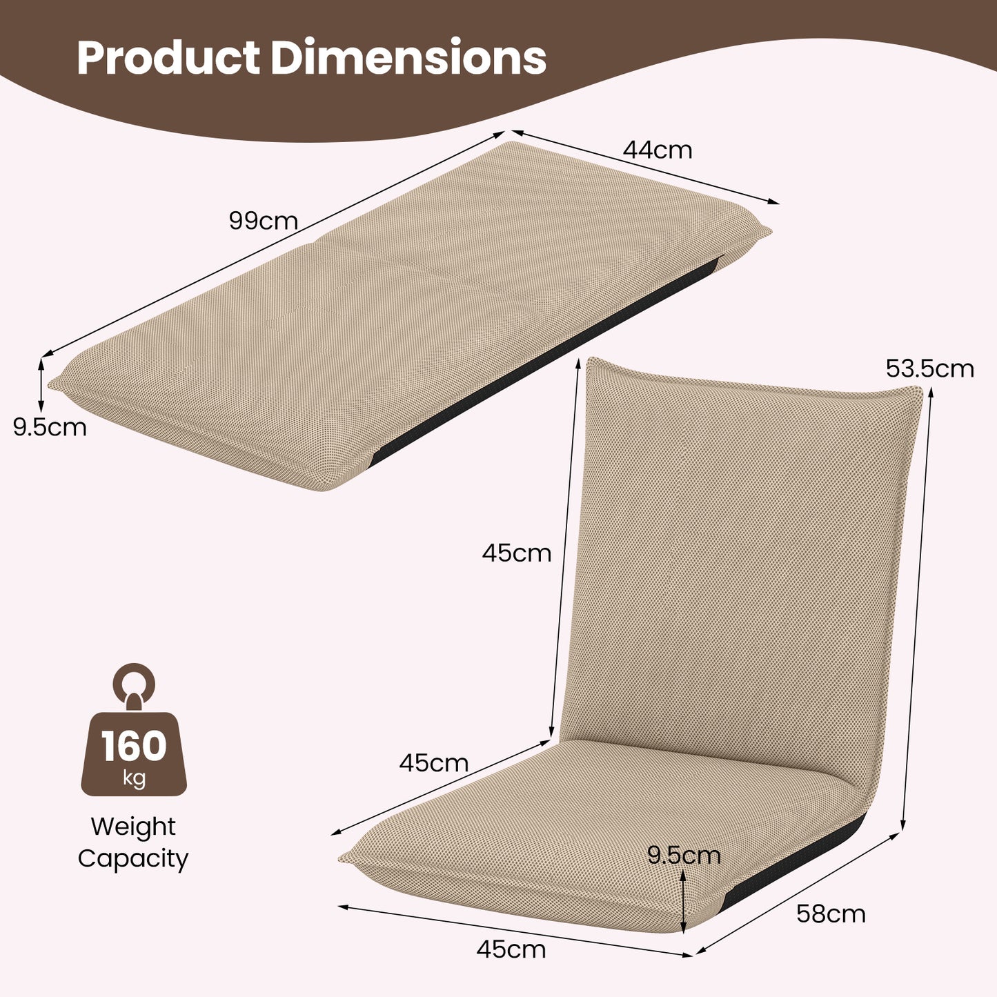 Adjustable Floor Chair with Adjustable Backrest and Sponge Filling-Beige