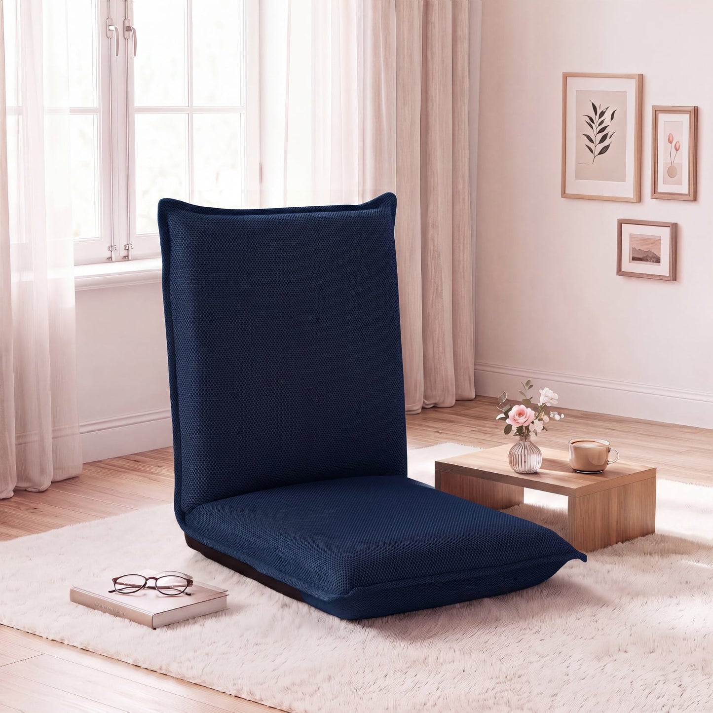 Adjustable Floor Chair with Adjustable Backrest and Sponge Filling-Navy