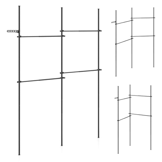 Adjustable Floor to Ceiling Clothes Rack with 2 Hanging Rods Folding Drying Rack and Reacher Pole-Black
