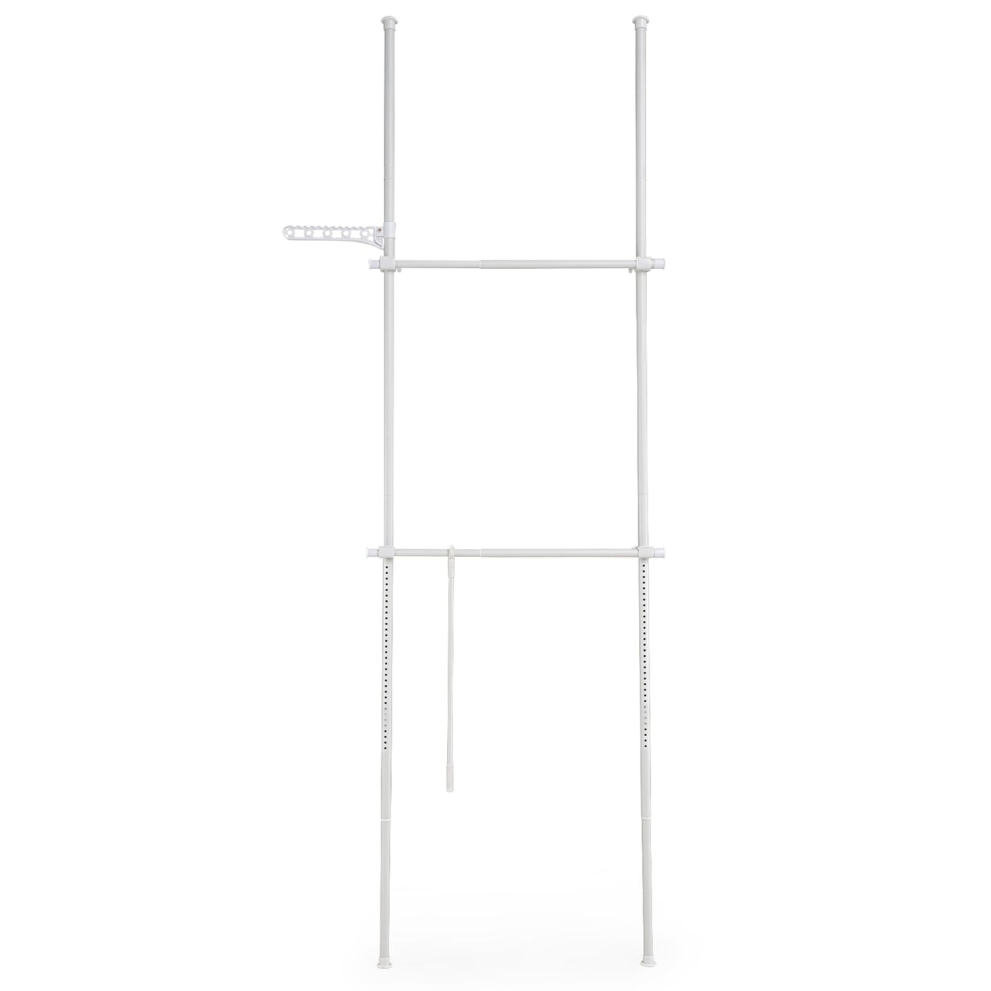 Adjustable Floor to Ceiling Clothes Rack with Double Rods & Folding Drying Rack for Laundry-White