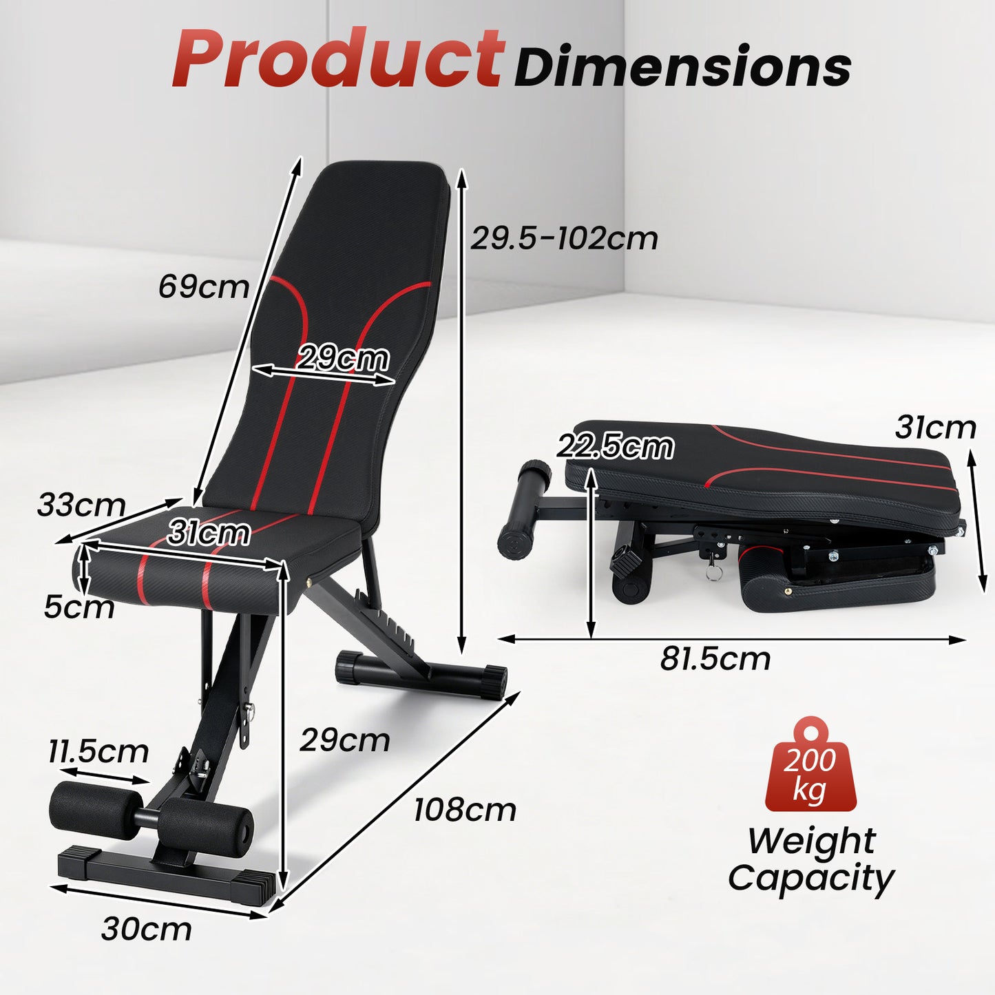 Adjustable Foldable Black Dumbbell Bench with PU Upholstery