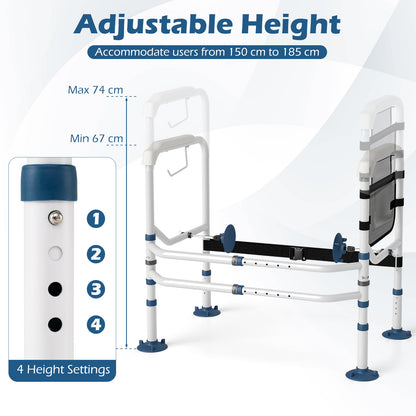 Adjustable Height and Width Toilet Safety Rails with Non-Slip Grip and Suction Legs-White