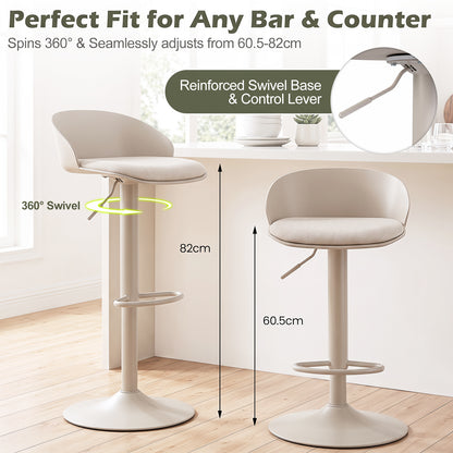 Adjustable Swivel Bar Stools with Back and Footrest Loads 150 KG Each-Cream