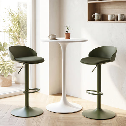 Adjustable Swivel Bar Stools with Back and Footrest Loads 150 KG Each-Olive Green