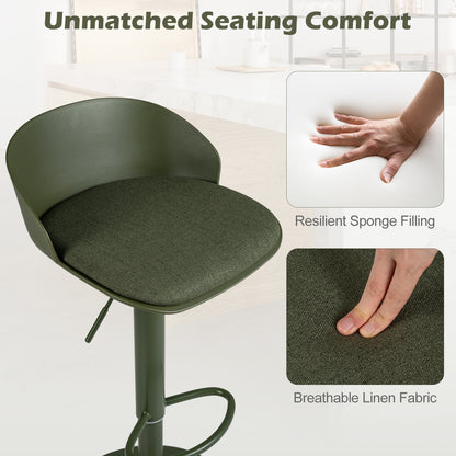 Adjustable Swivel Bar Stools with Back and Footrest Loads 150 KG Each-Olive Green