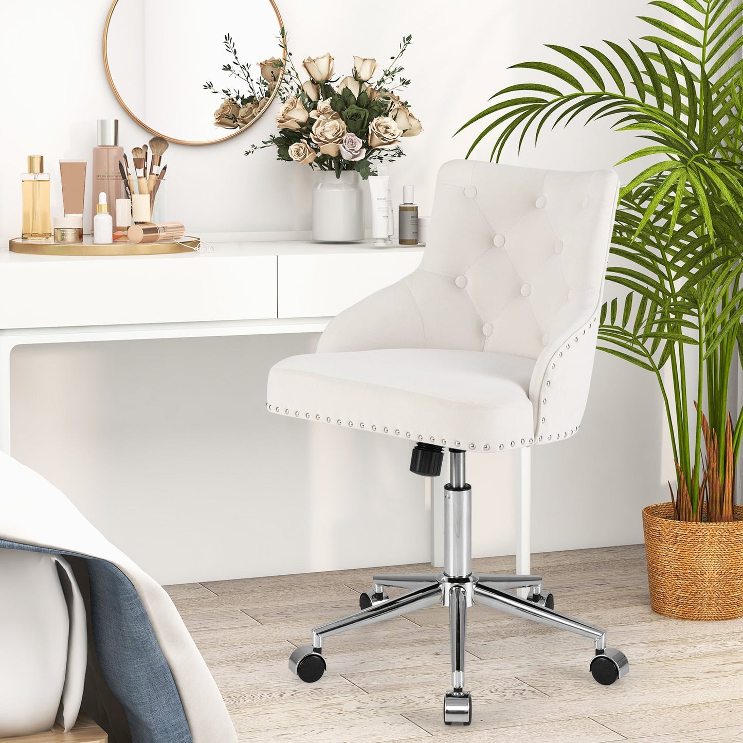 Adjustable 360° Swivel Accent Armchair-Beige