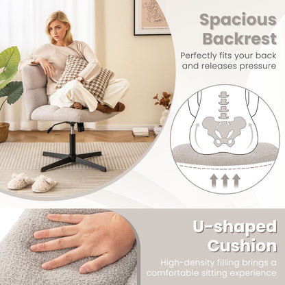 Adjustable Armless Office Chair with Imitation Lamb Fleece-Grey