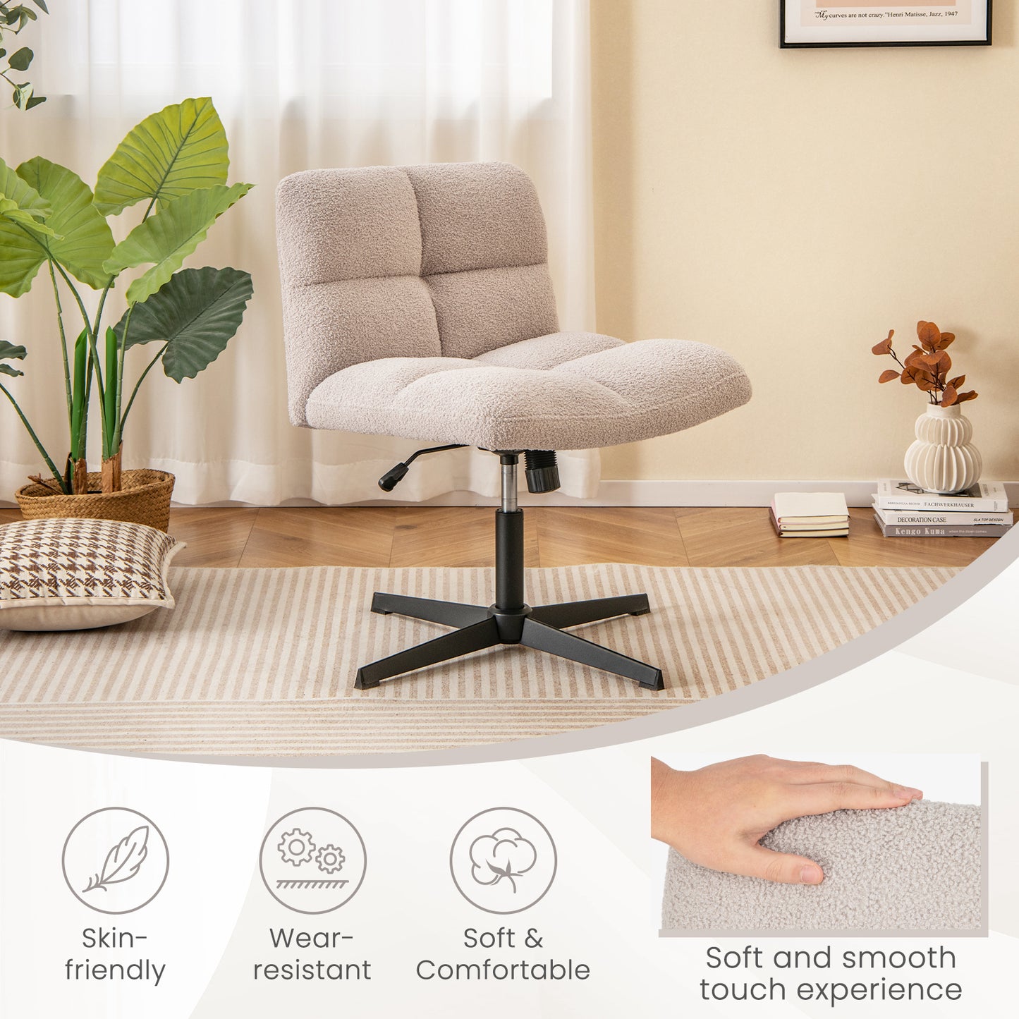 Adjustable Armless Office Chair with Imitation Lamb Fleece-Grey
