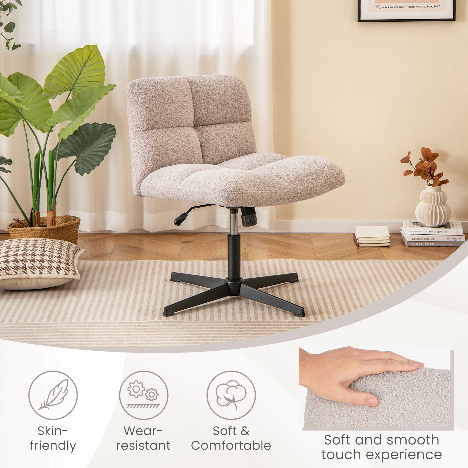 Adjustable Armless Office Chair with Imitation Lamb Fleece-Grey